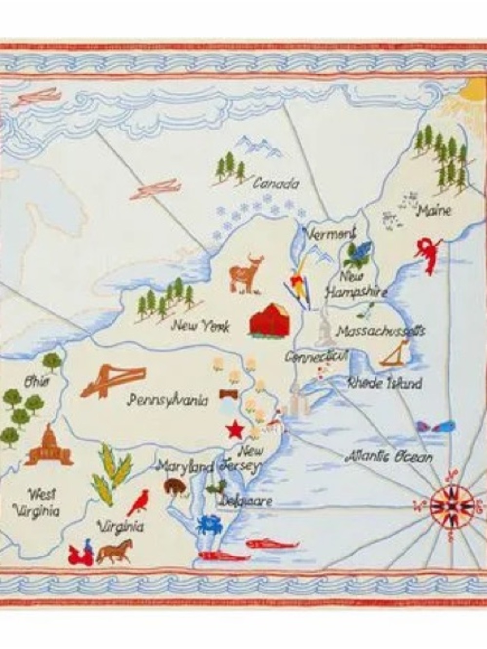Tory Burch East Coast Map Linen Embroidered Scarf